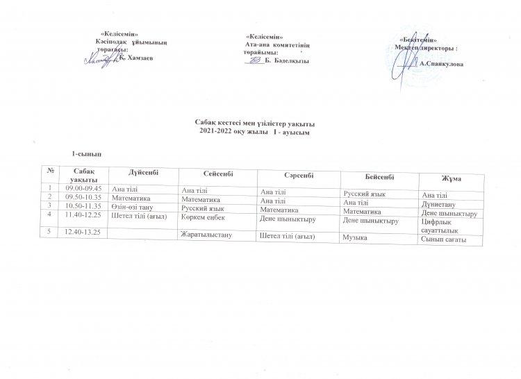 №23  Тескентоған жалпы орта білім беретінде 2020-2021 оқу  жылындағы сабақ  кестесі