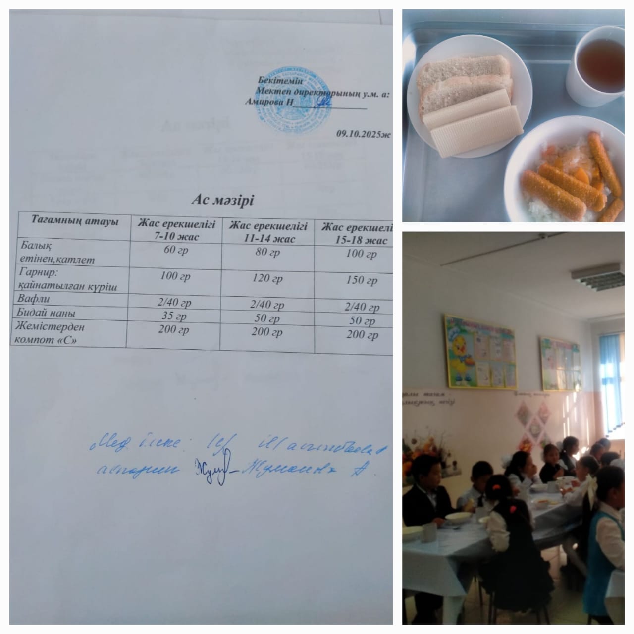 №23 Тескентоған ЖОББМ 09.10 ас мәзірі