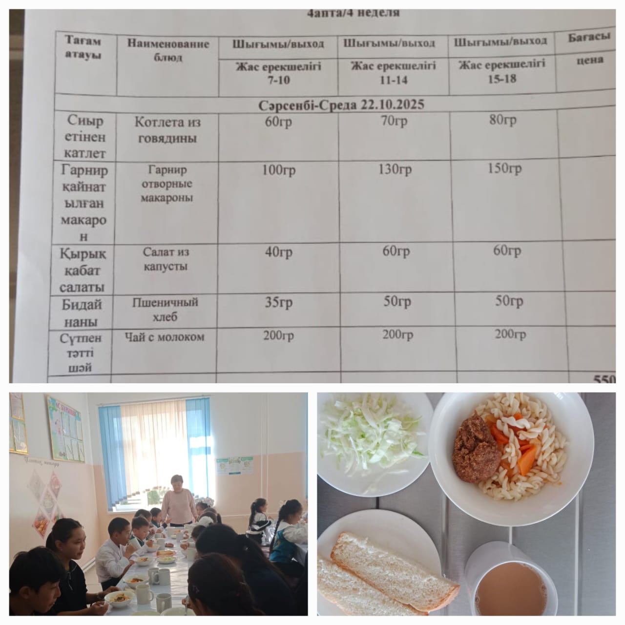 №23 Тескентоған ЖОББМ 22.10 күнгі ас мәзірі