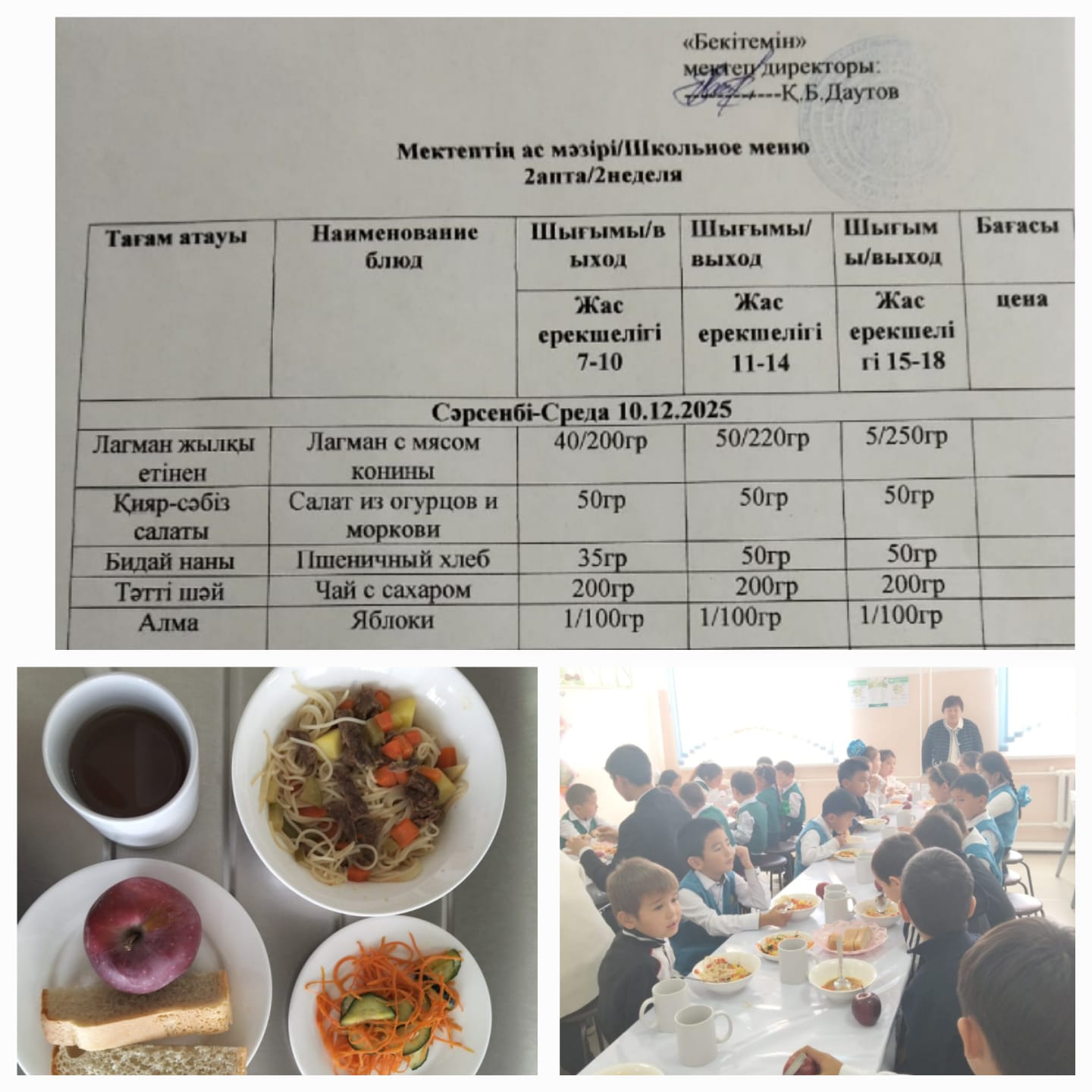 №23 Тескентоған ЖОББМ 10.09 күнгі ас мәзірі