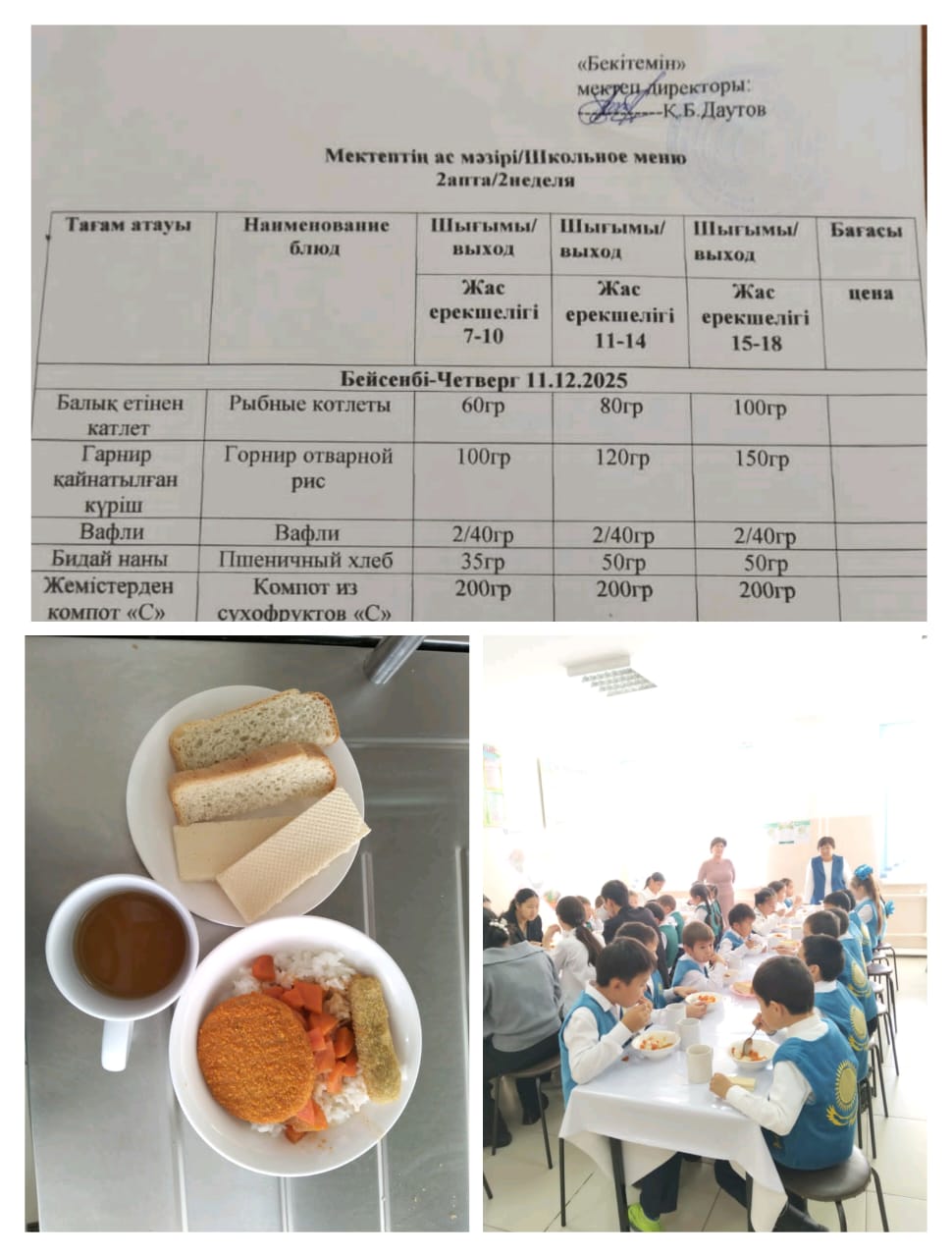 №23 Тескентоған ЖОББМ 11.12 күнгі ас мәзірі