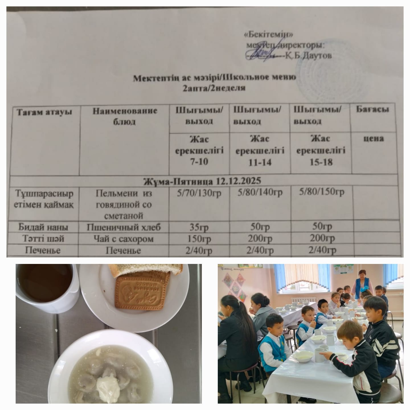 №23 Тескентоған ЖОББМ 12.12 күнгі ас мәзірі