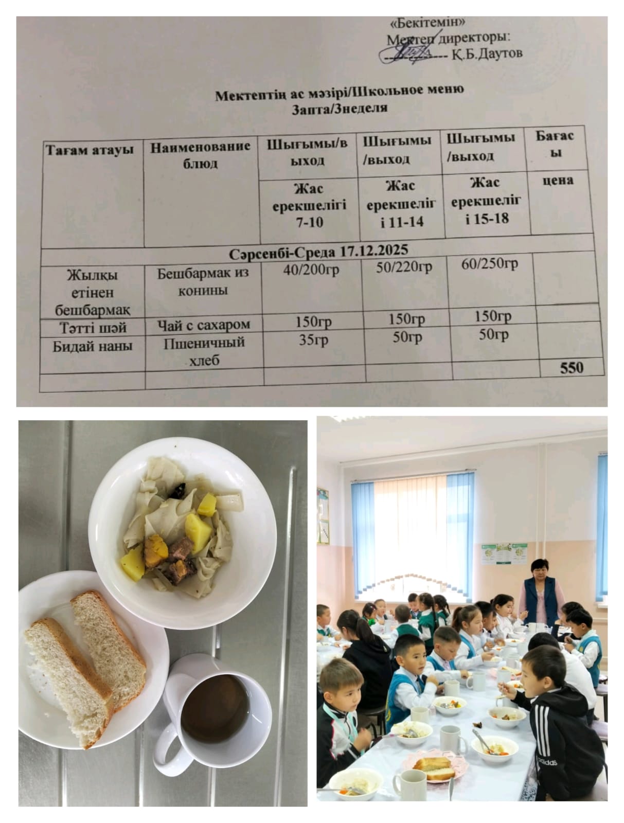 №23 Тескетоған ЖОББМ 17.11 күнгі ас мәзірі