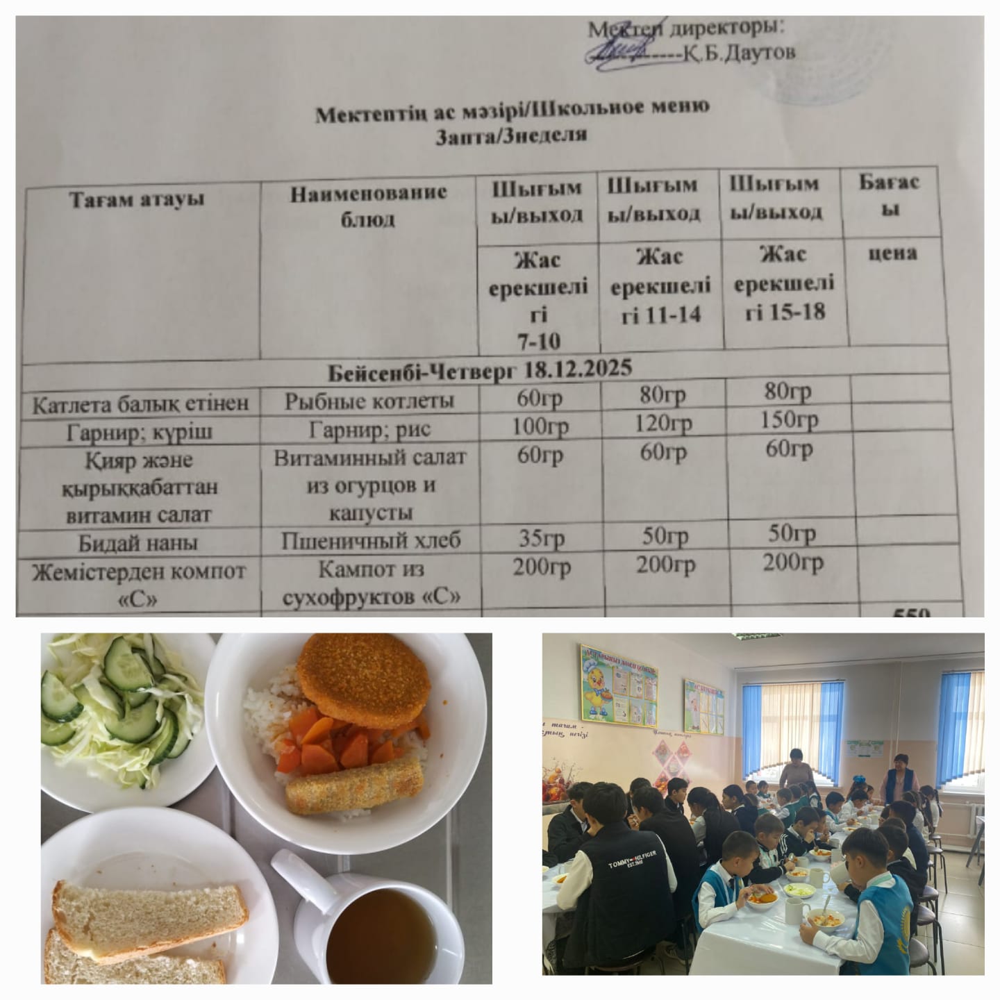 №23 Тескентоған ЖОББМ 18.12. күнгі ас мәзірі