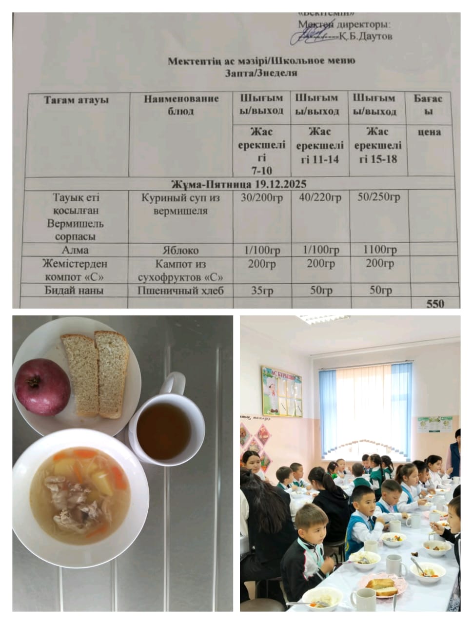 №23 Тескентоған ЖОББМ 19.12 күнгі ас мәзірі