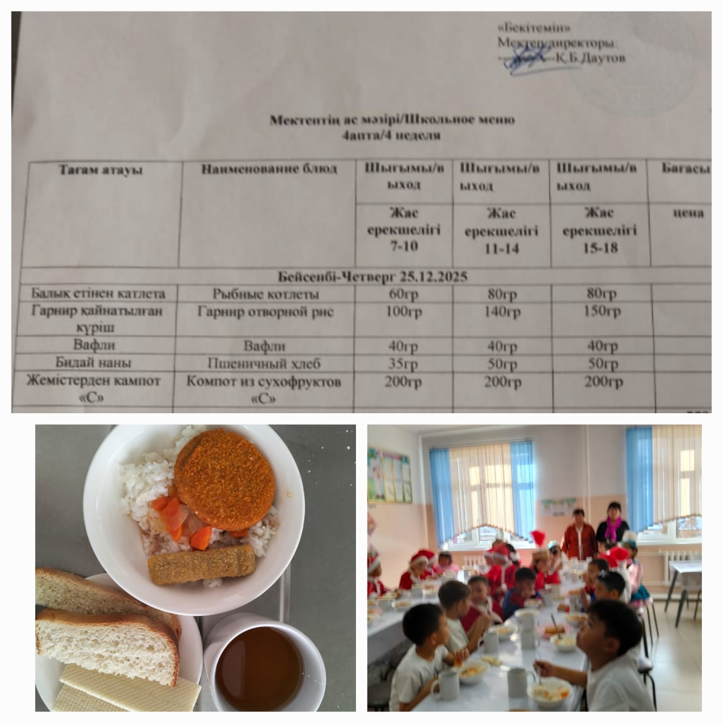 №23 Тескентоған ЖОББМ 25.12 күнгі ас мәзірі