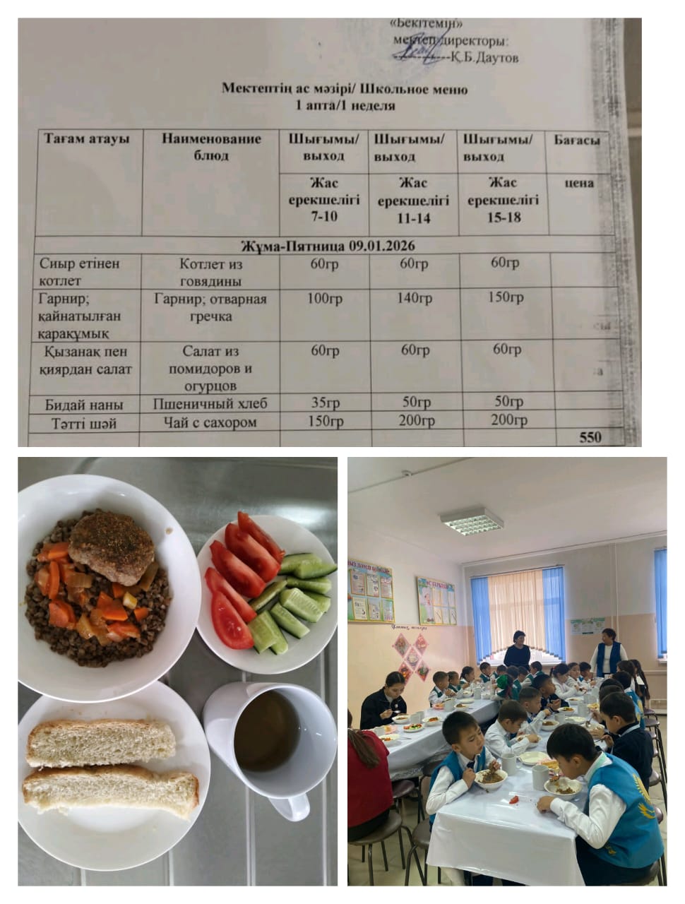 №23 Тескентоған ЖОББМ 09.01 күнгі ас мәзірі