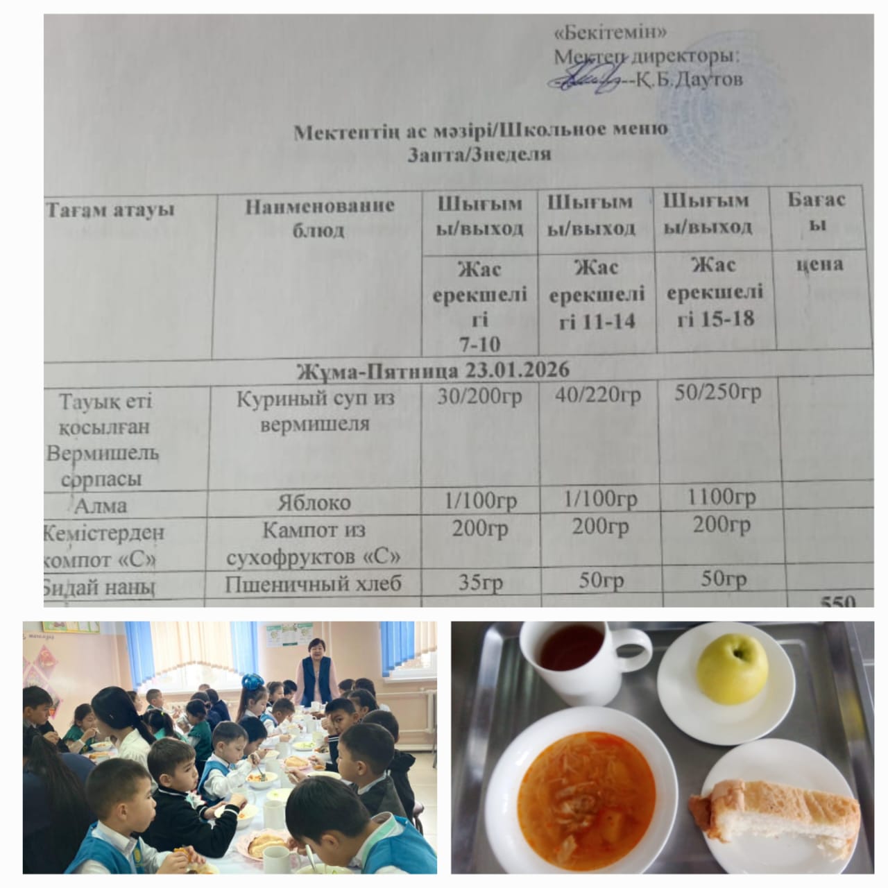 №23 Тескетоған ЖОББМ 23.01 күнгі ас мәзірі